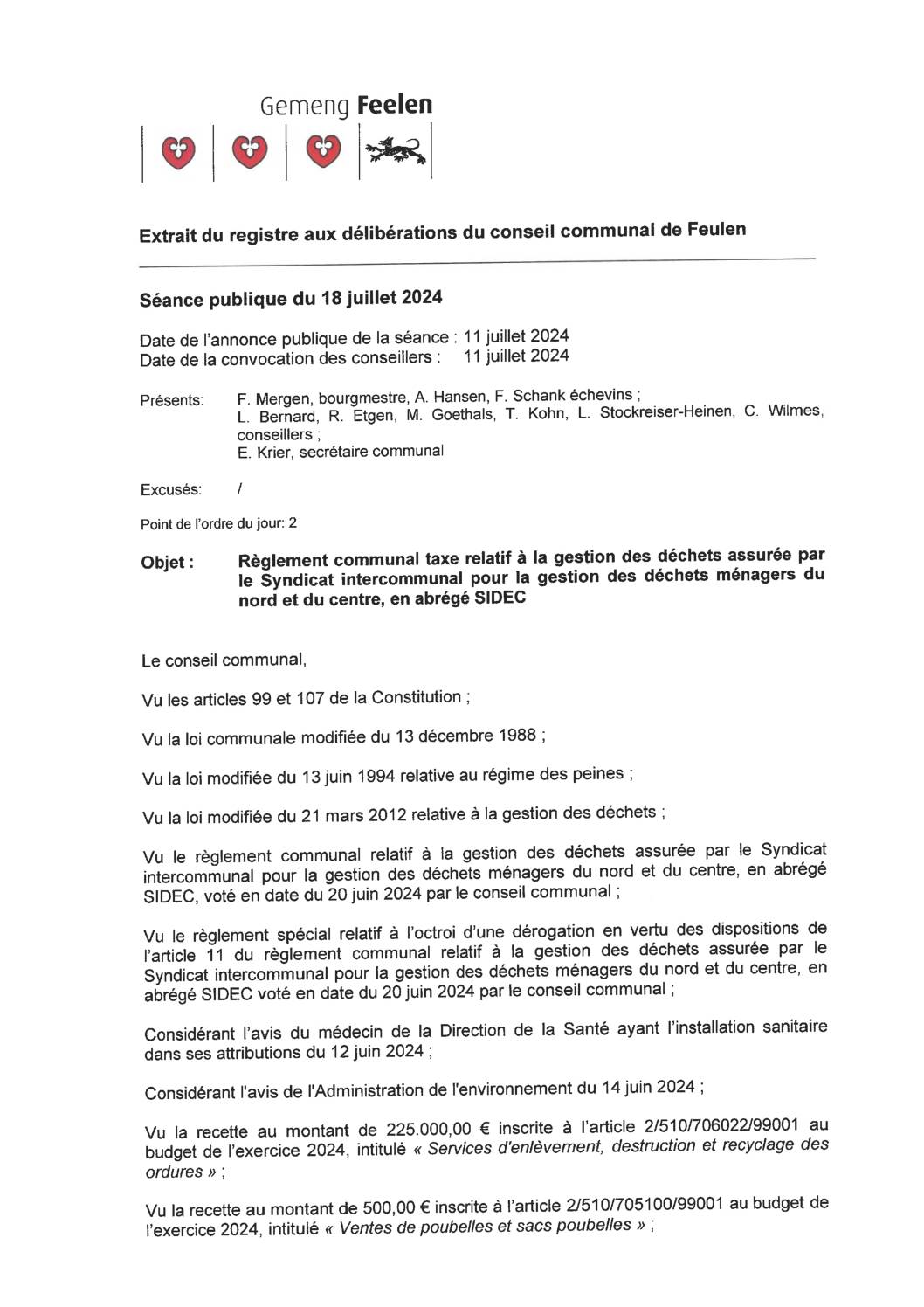 ​Règlement-taxes relatif à la gestion des déchets ménagers, encombrants et y assimilés