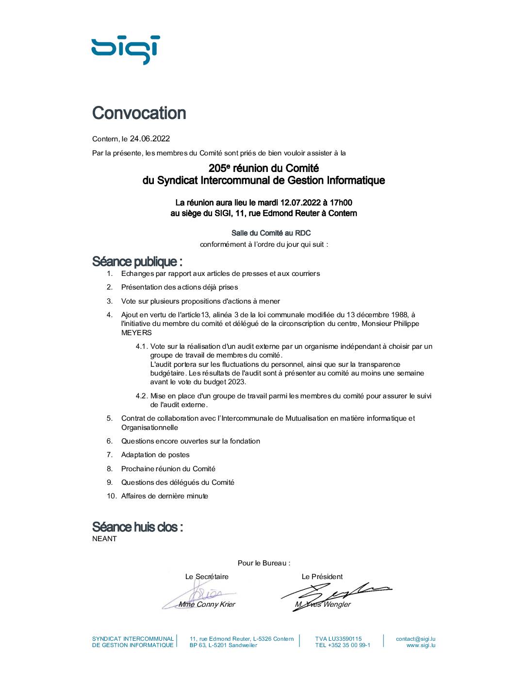 SIGI - Réunion du Comité 12 07 2022