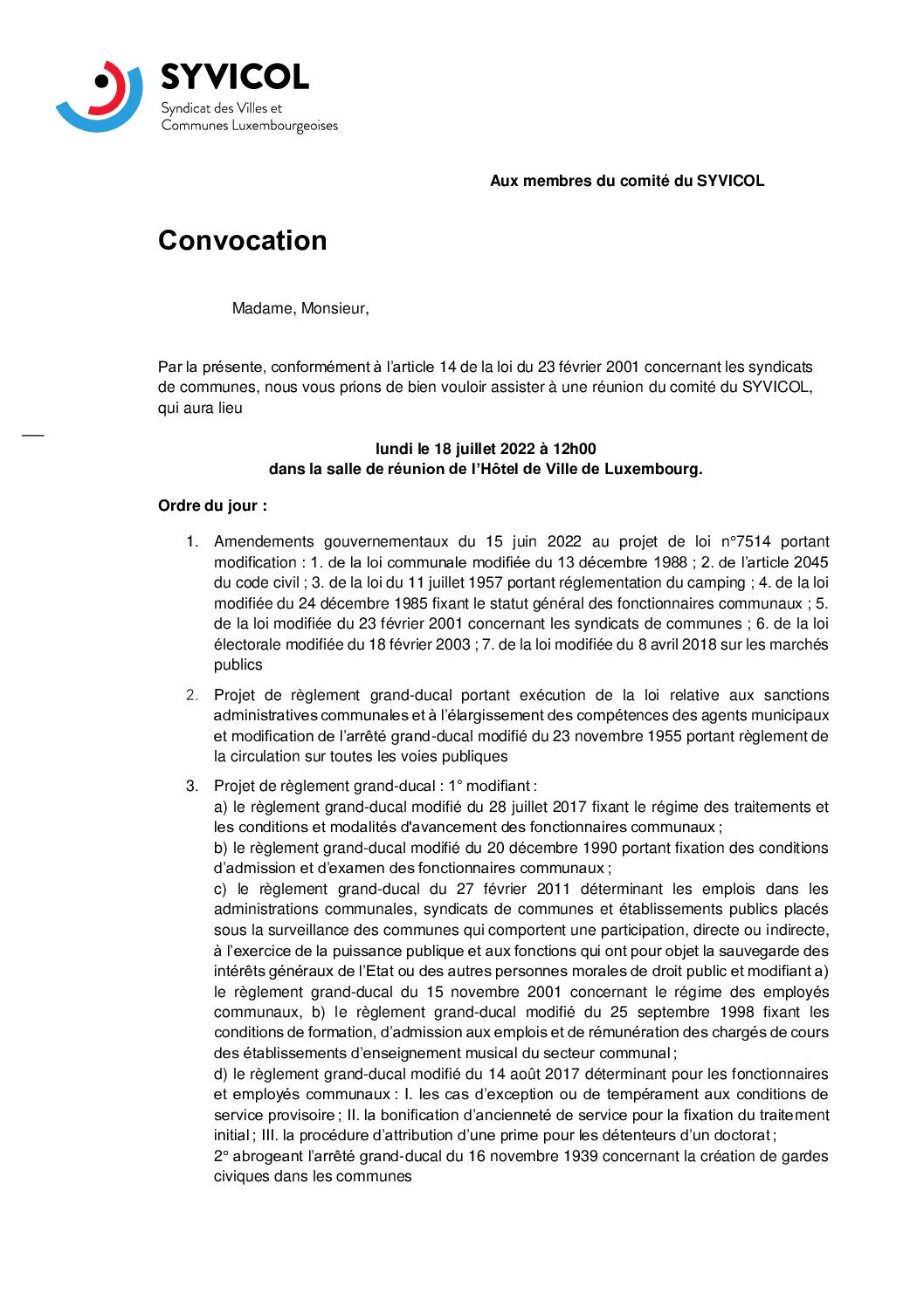 Syvicol convocation comité 18.07.2022