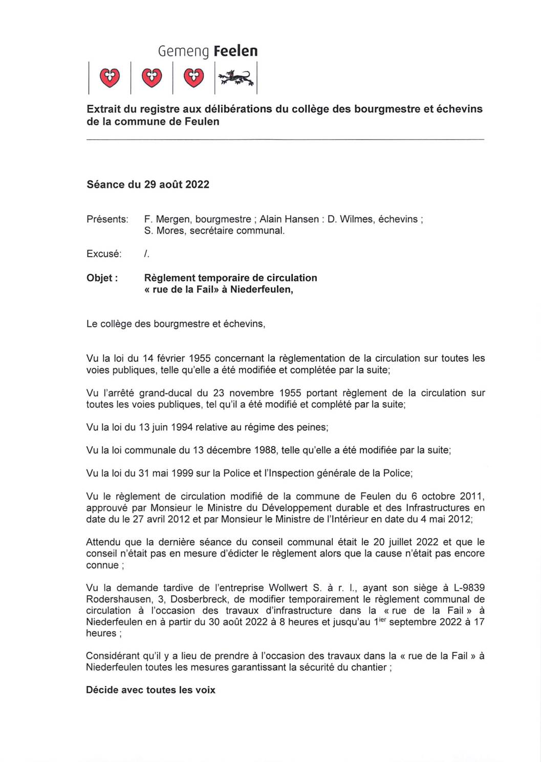 Règlement de circulation Rue de la Fail à NF 30.08.2022