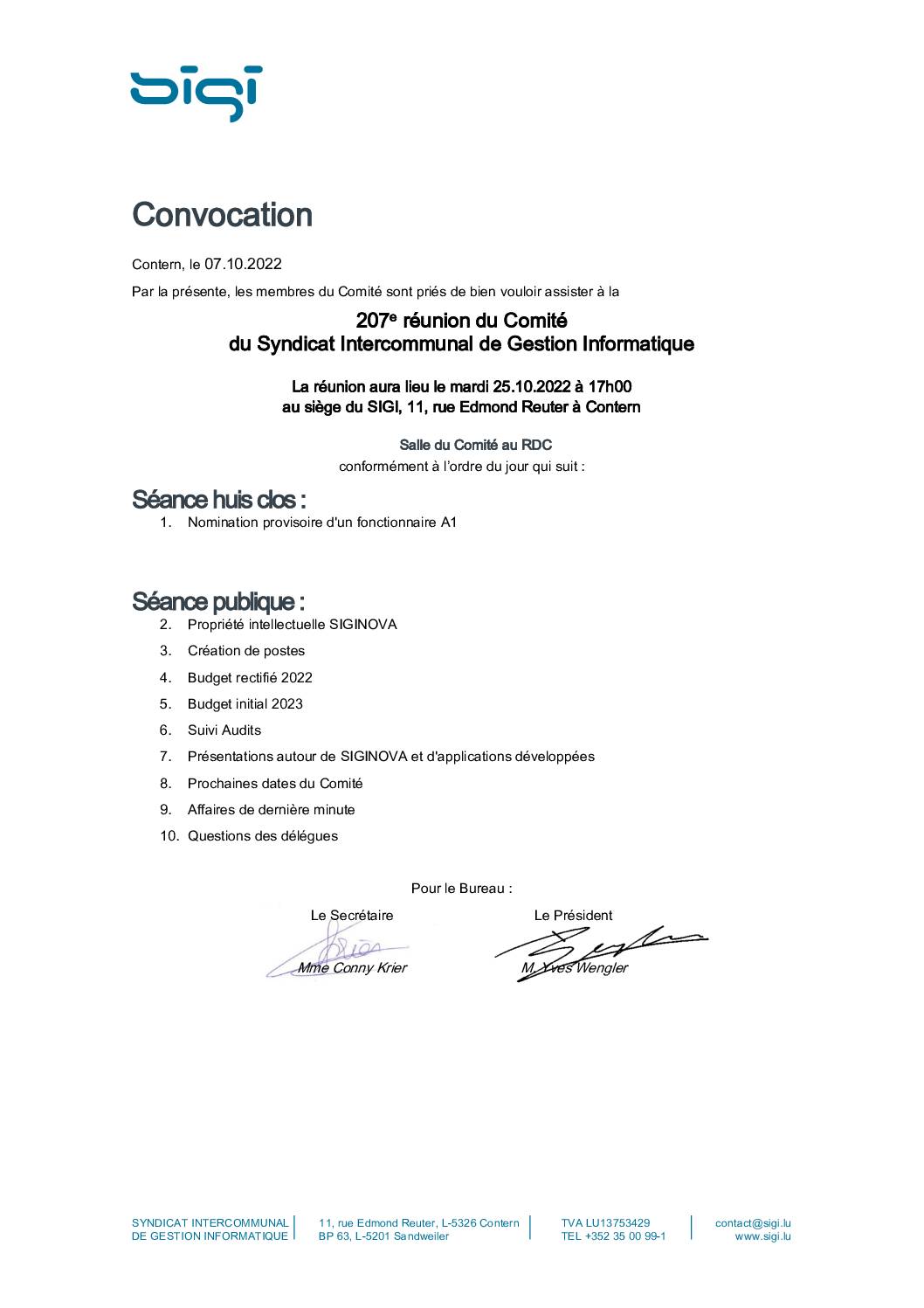 Convocation comité SIGI 25.10.2022