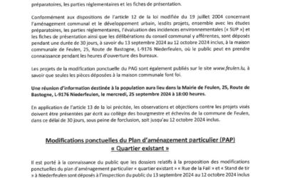 Avis au public: Modifications ponctuelles PAG et PAP, rapports SUP