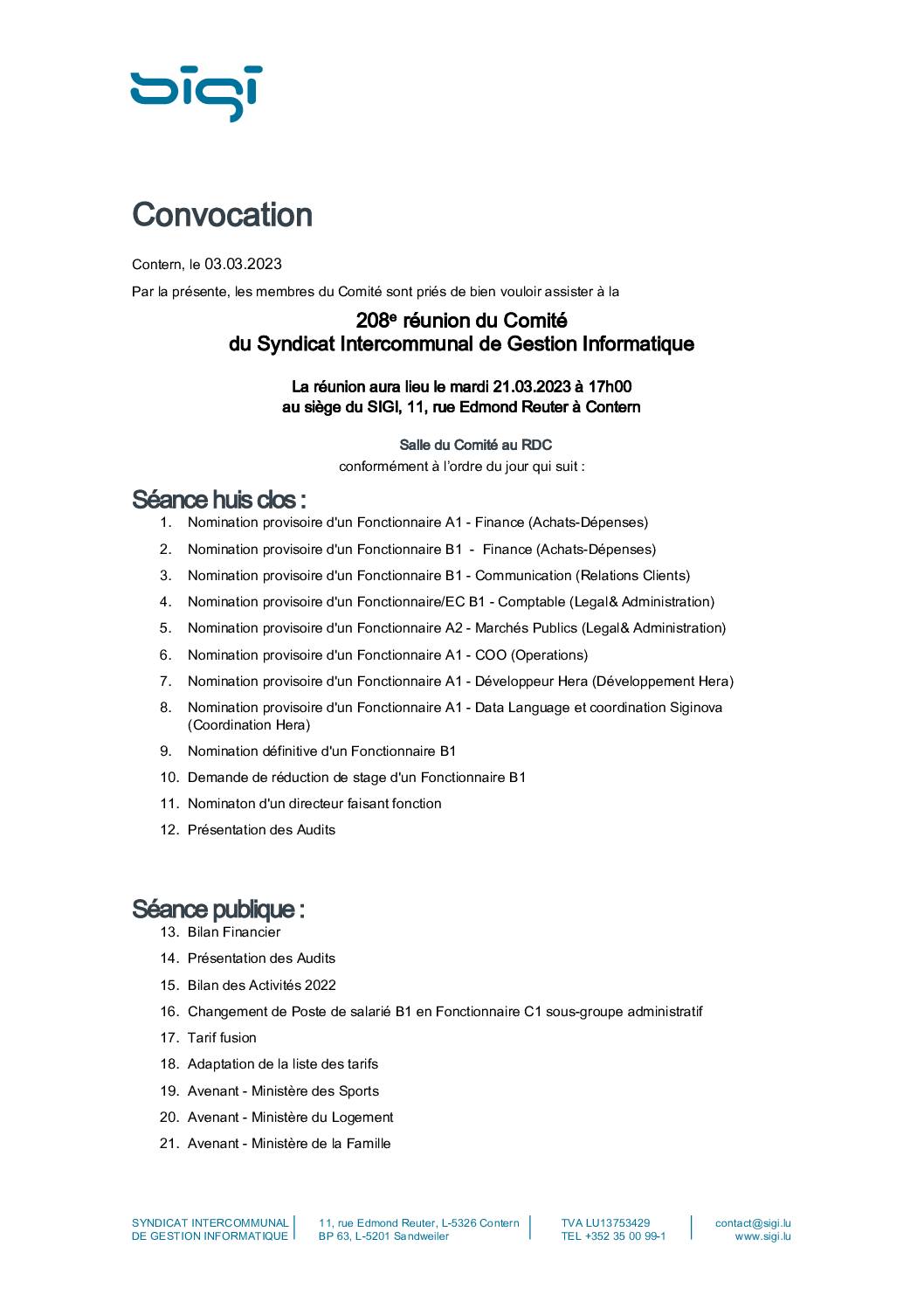 Convocation comité SIGI 21.03.2023