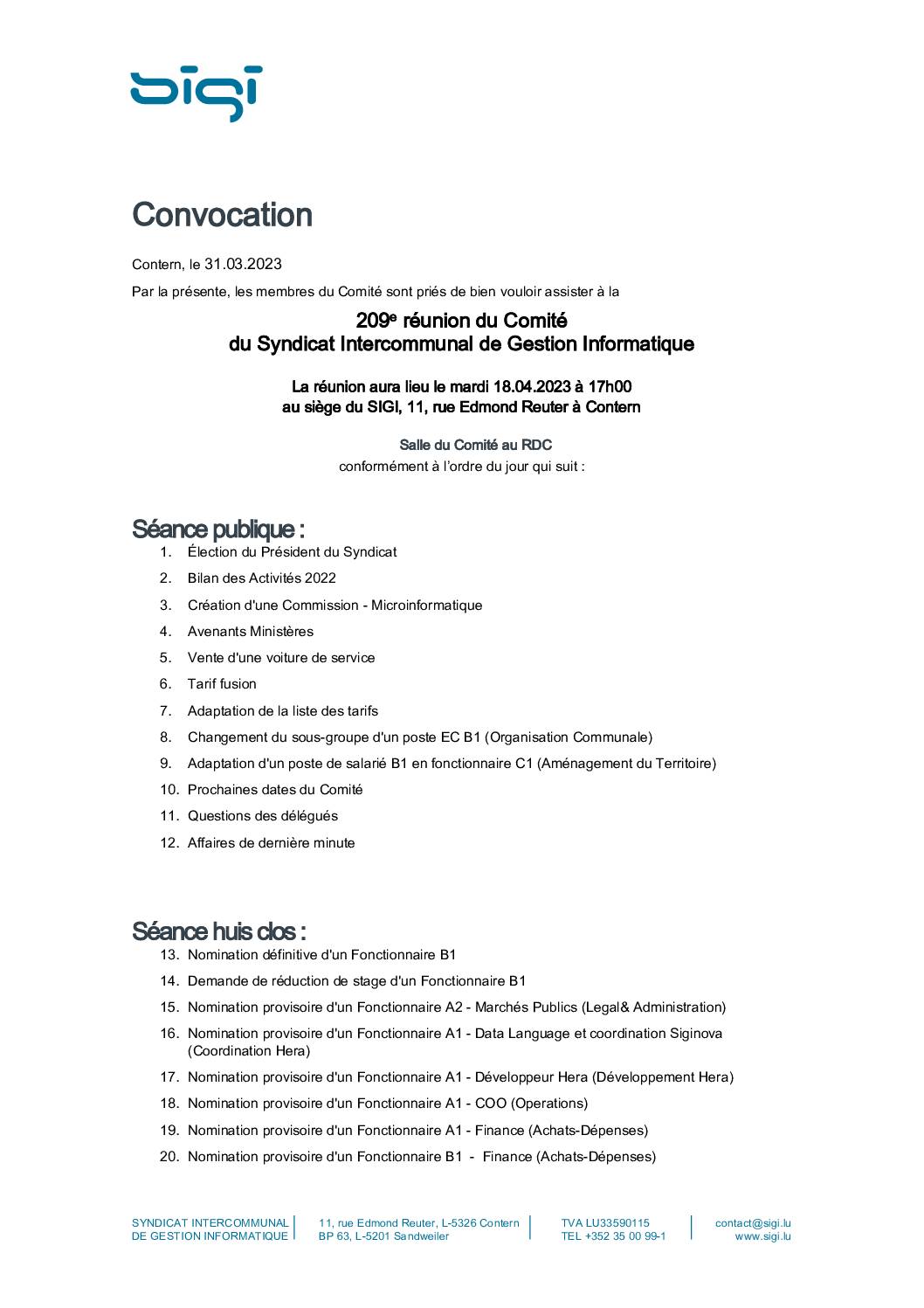 Convocation comité Syvicol 18.04.2023