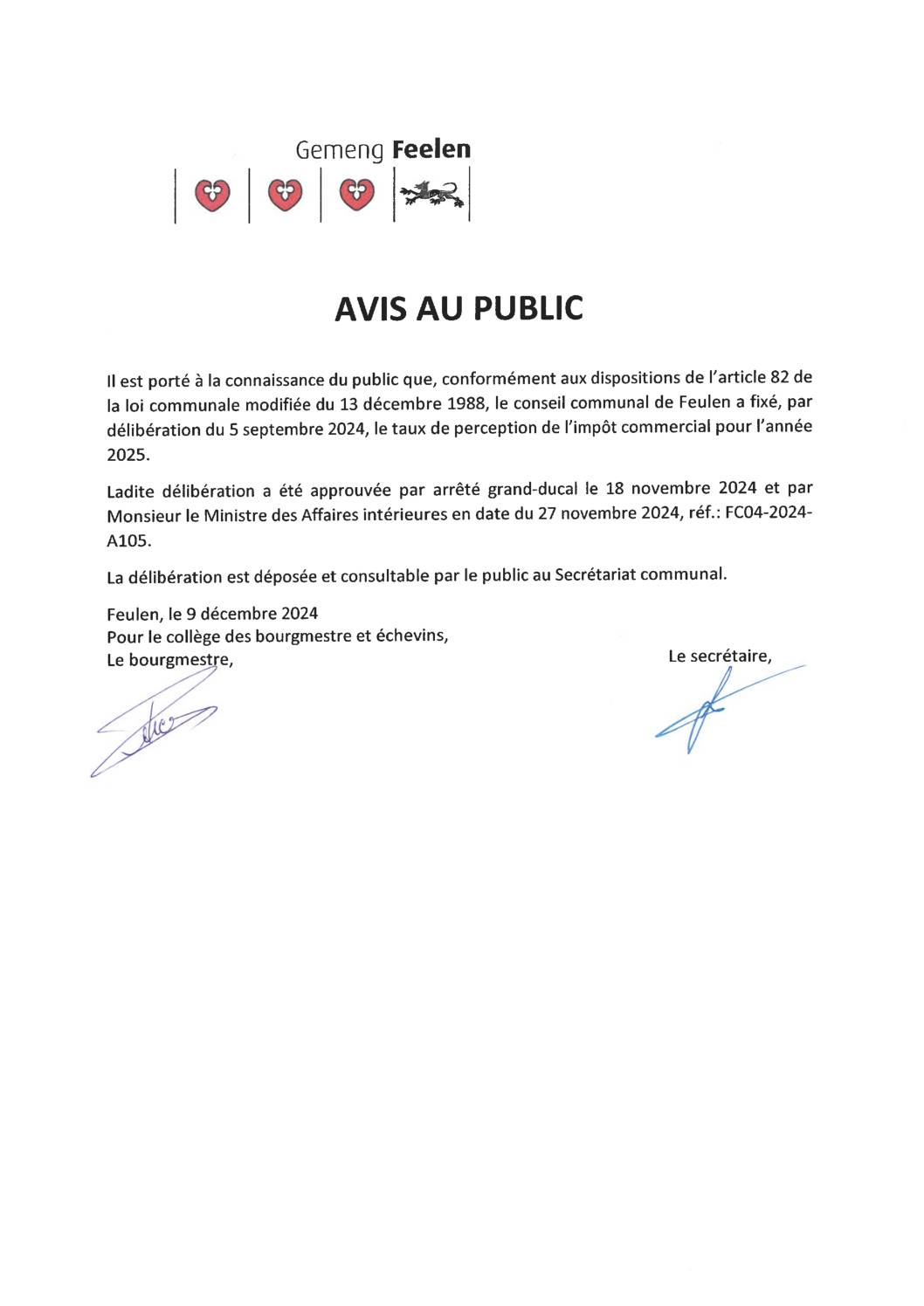 Avis au public