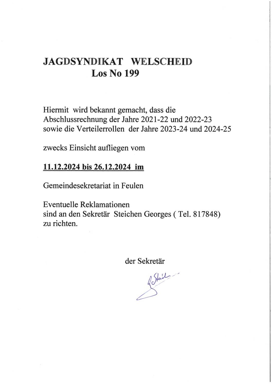 Jagdsyndikat Welscheid Los Nr. 199