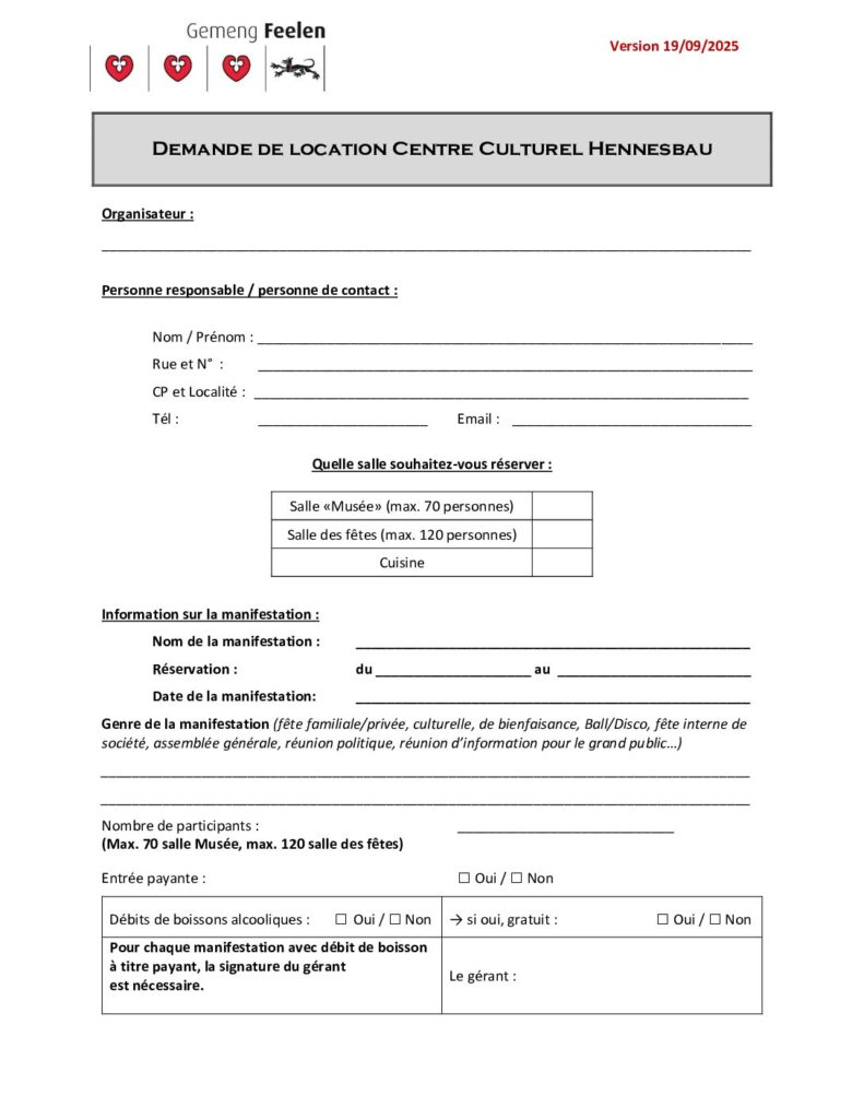 Demande de location centre culturel Hennesbau