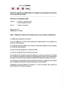 Règlement d'urgence de circulation - rue de la Wark à Niederfeulen