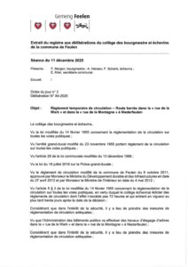 Règlement temporaire de circulation - Route barrée dans la "rue de la Wark" et dans la "rue de la Montagne" à Niederfeulen