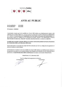 Avis au public - Demande d'autorisation pour la construction et l'exploitation d'un Parc éolien et de postes de transformation à Niederfeulen