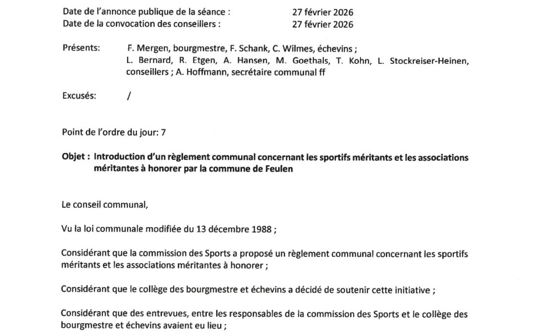 Règlement communal concernant les sportifs méritants et les associations