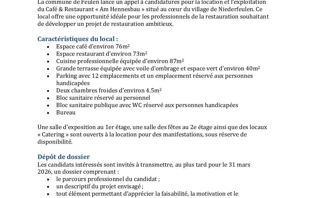 Avis au public – Recherche d’un locataire