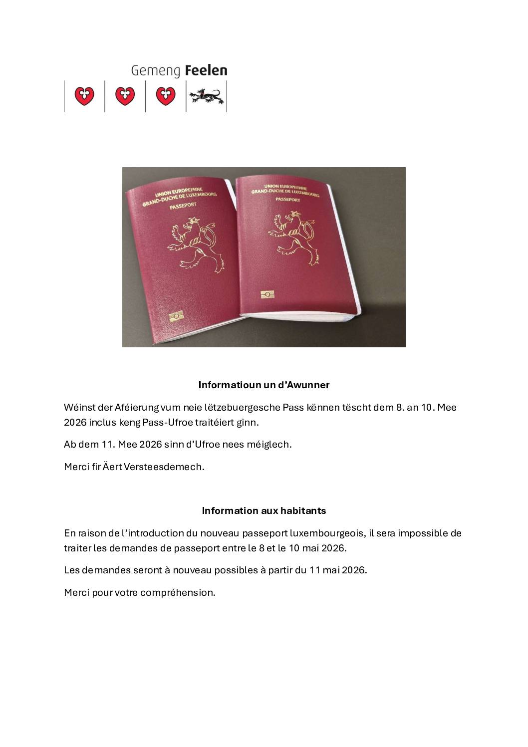 Neie lëtzebuergesche Pass - nouveau passeport luxembourgeois