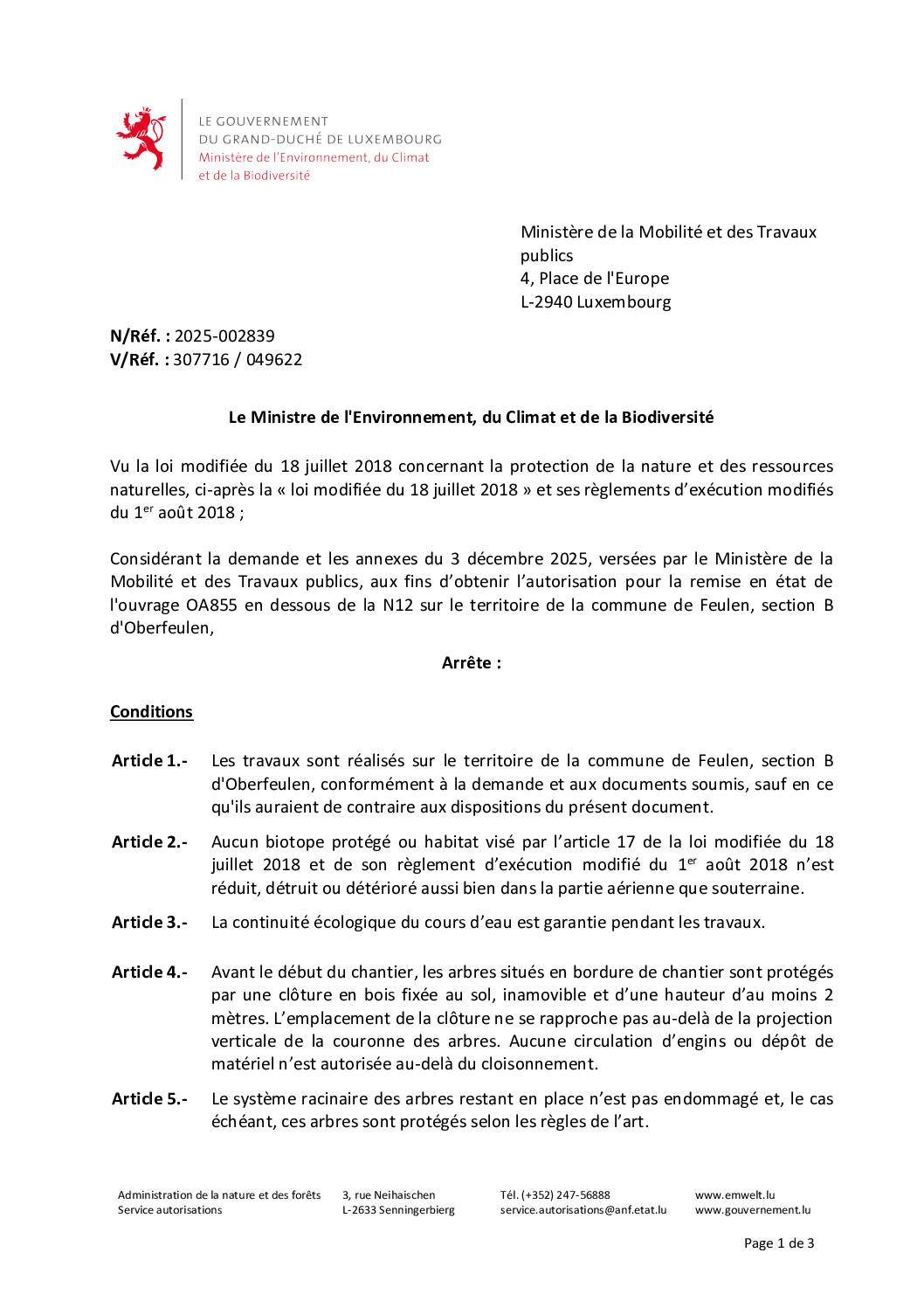 Autorisation Environnement – Décision concernant le dossier 2025-002839