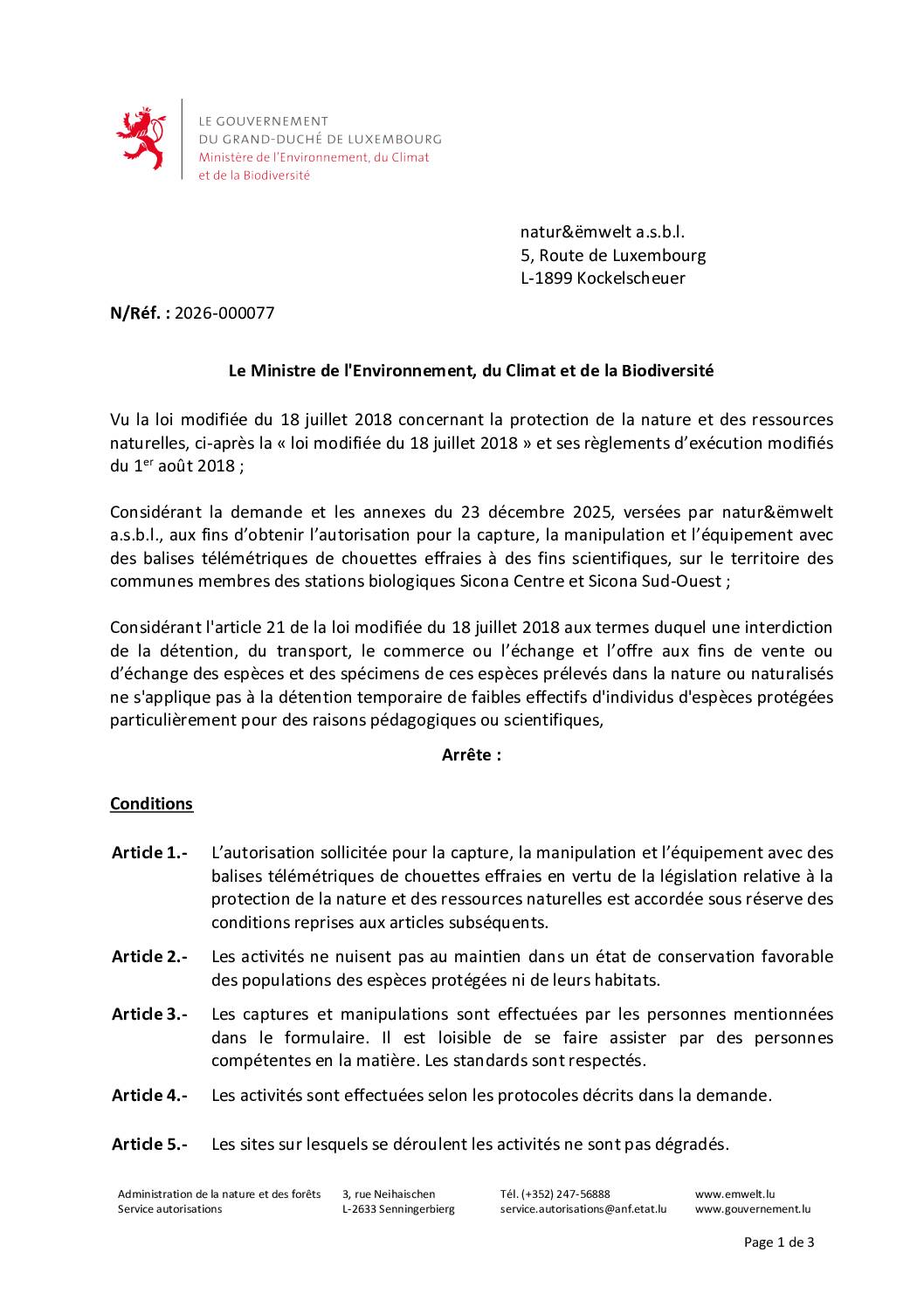 Autorisation Environnement – Décision concernant le dossier 2026-000077