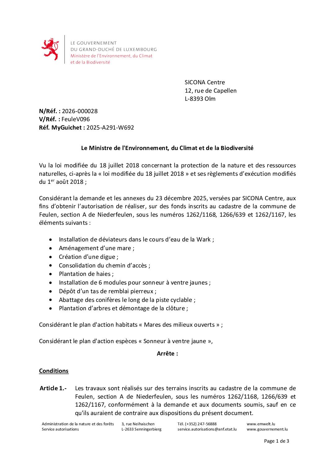 Autorisation Environnement – Décision concernant le dossier 2026-000028