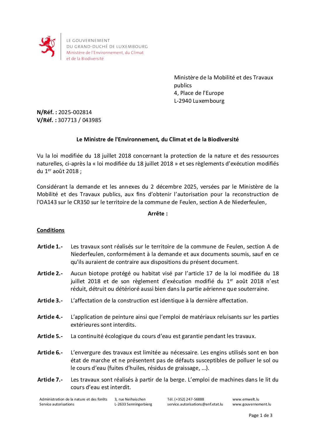 Autorisation Environnement – Décision concernant le dossier 2025-002814