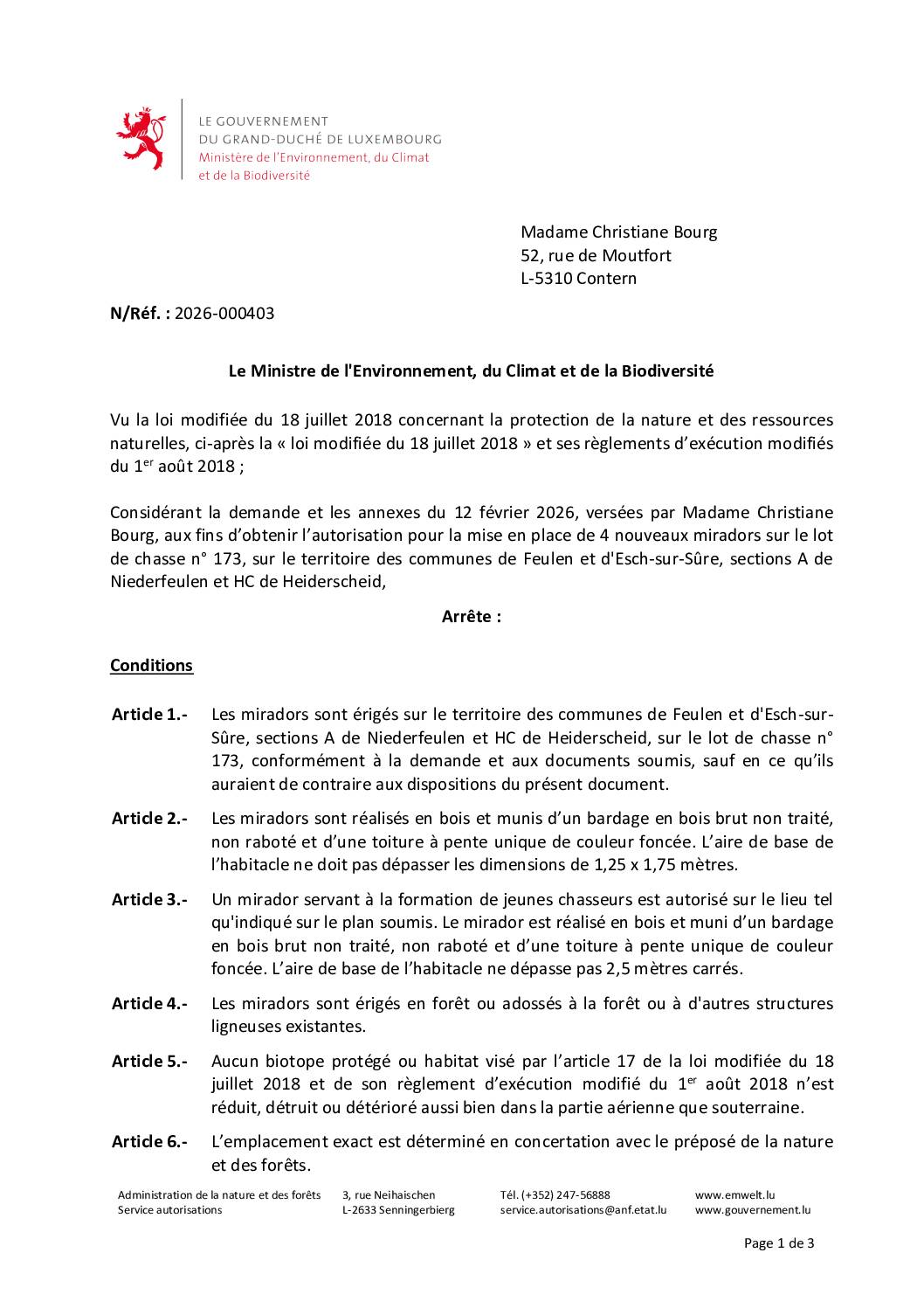 Autorisation Environnement – Décision concernant le dossier 2026-000403