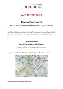 Réunion d'information - chantier rue « Eugène Reiser »