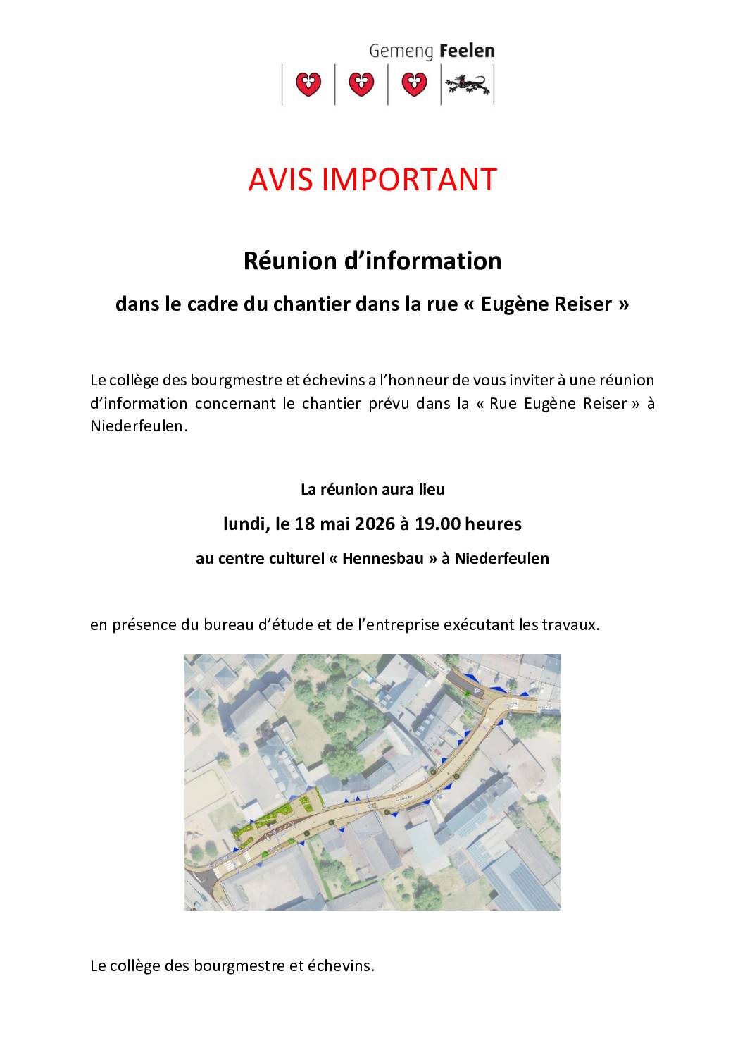 Réunion d'information - chantier rue « Eugène Reiser »