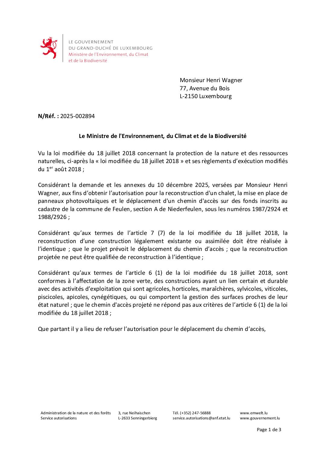 Autorisation Environnement – Décision concernant le dossier 2025-002894
