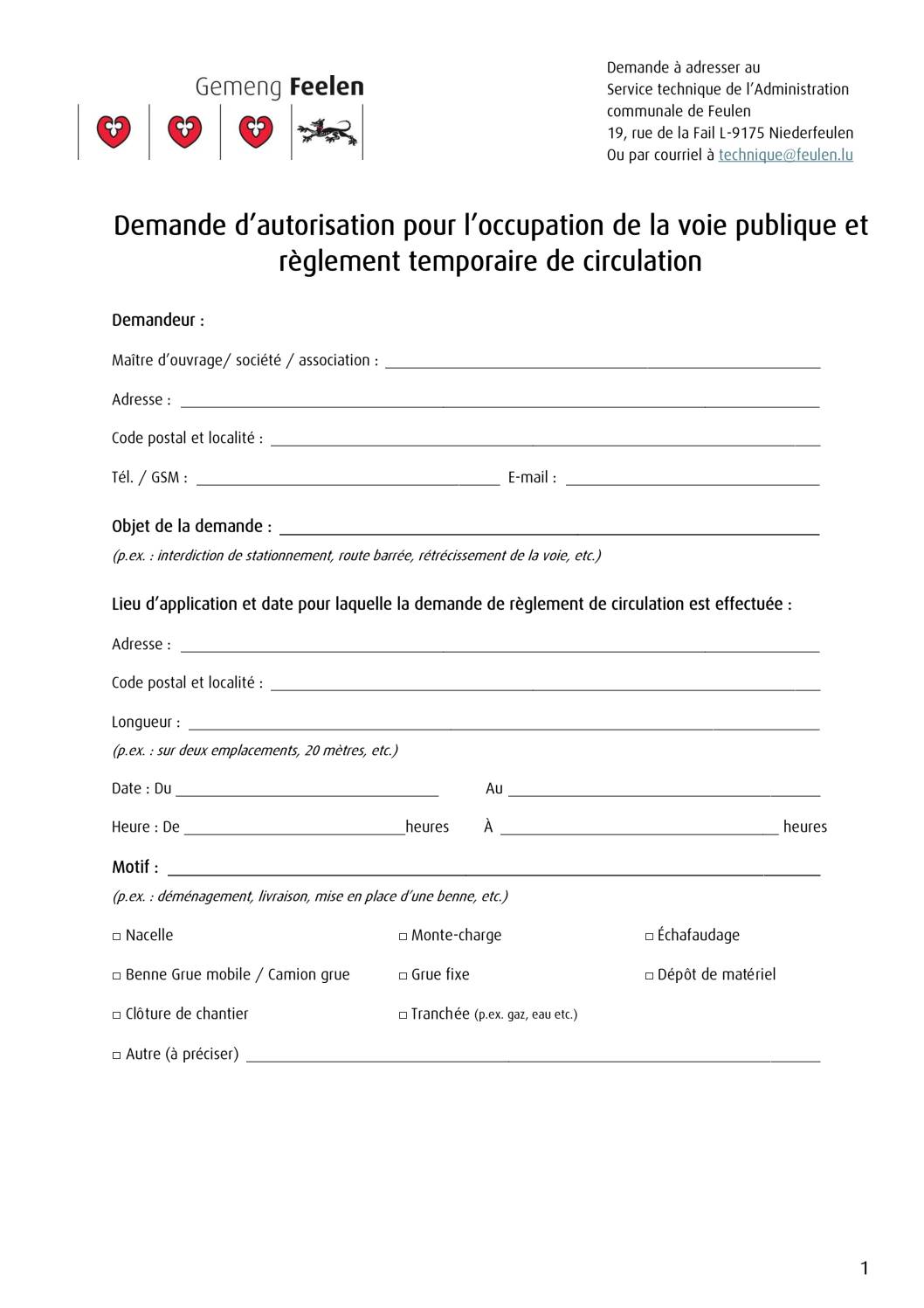 Demande d’autorisation pour l’occupation de la voie publique et réglement temporaire de circulation