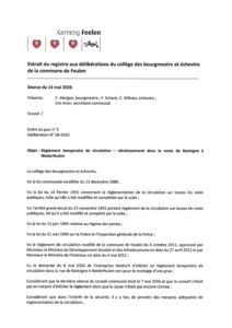 Règlement temporaire de circulation - rétrécissement de la voirie dans la Route de Bastogne à Niederfeulen