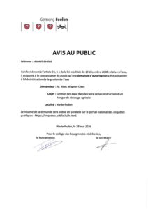 Demande d'autorisation concernant la gestion des eaux dans le cadre de la construction d'un hangar de stockage agricole - EAU-AUT-26-0593