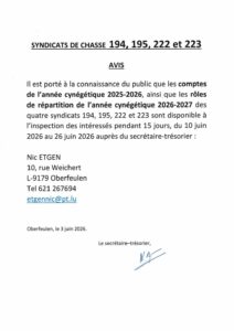 Publication des comptes et rôles des syndicats 194, 195, 222 et 223