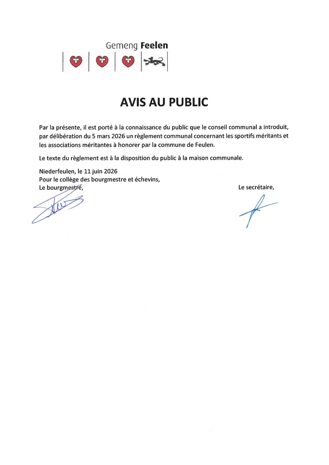 Avis au public