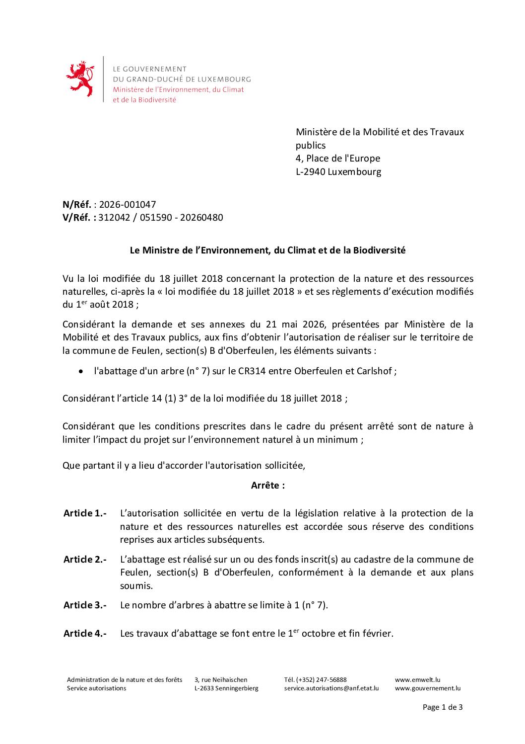 Autorisation Environnement – Décision concernant le dossier 2026-001047