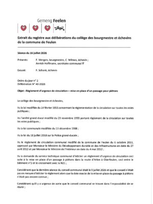 Règlement d'urgence de circulation concernant la mise en place d'un passage pour piétons