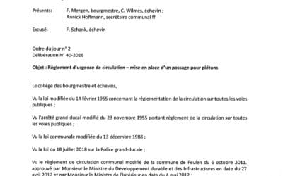 Règlement d&rsquo;urgence de circulation concernant la mise en place d&rsquo;un passage pour piétons