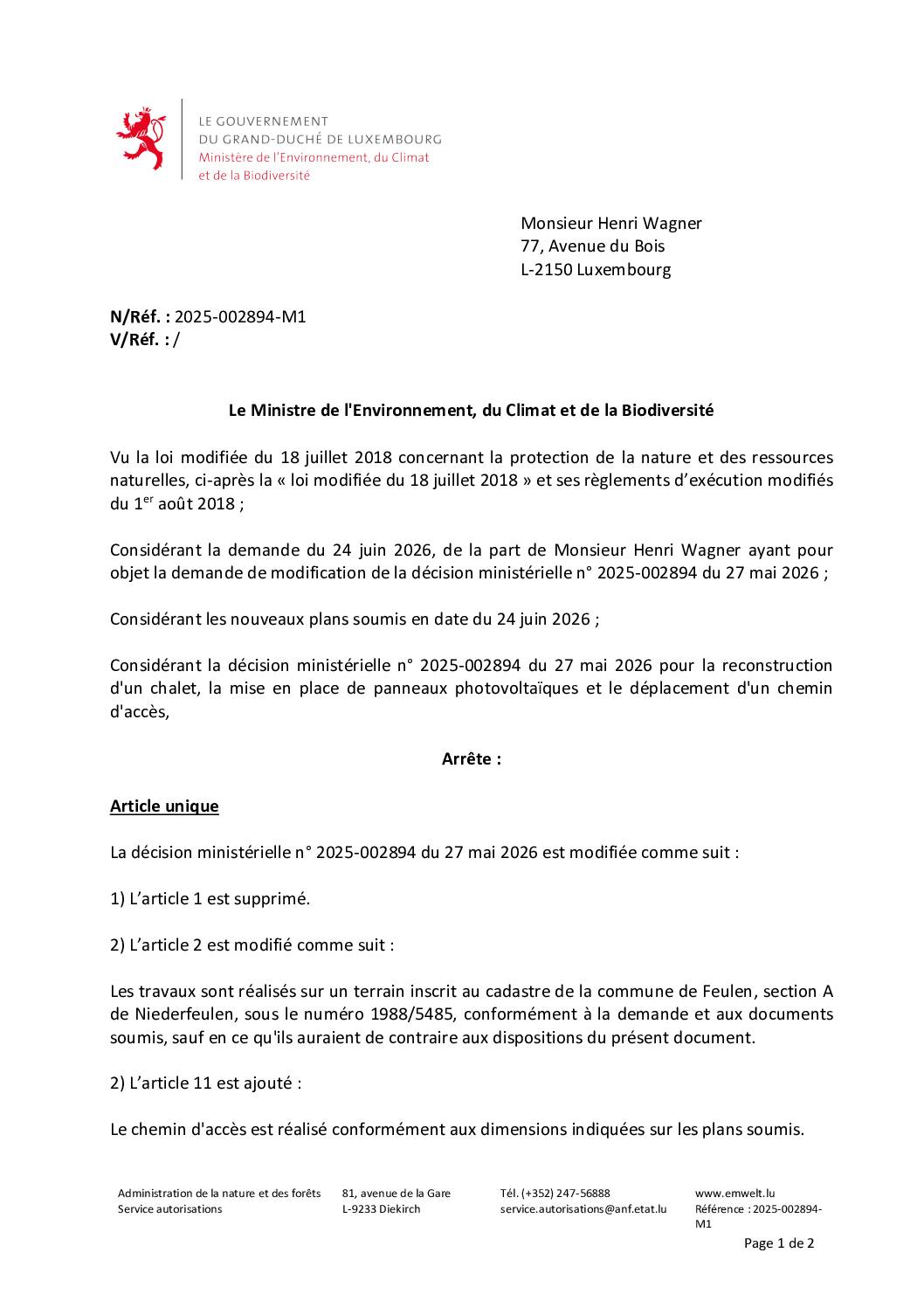 Autorisation environnement – Décision concernant le dossier 2025-002894-M1