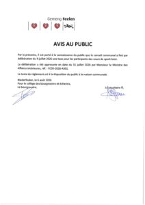 Avis au public - Taxes activités sportives