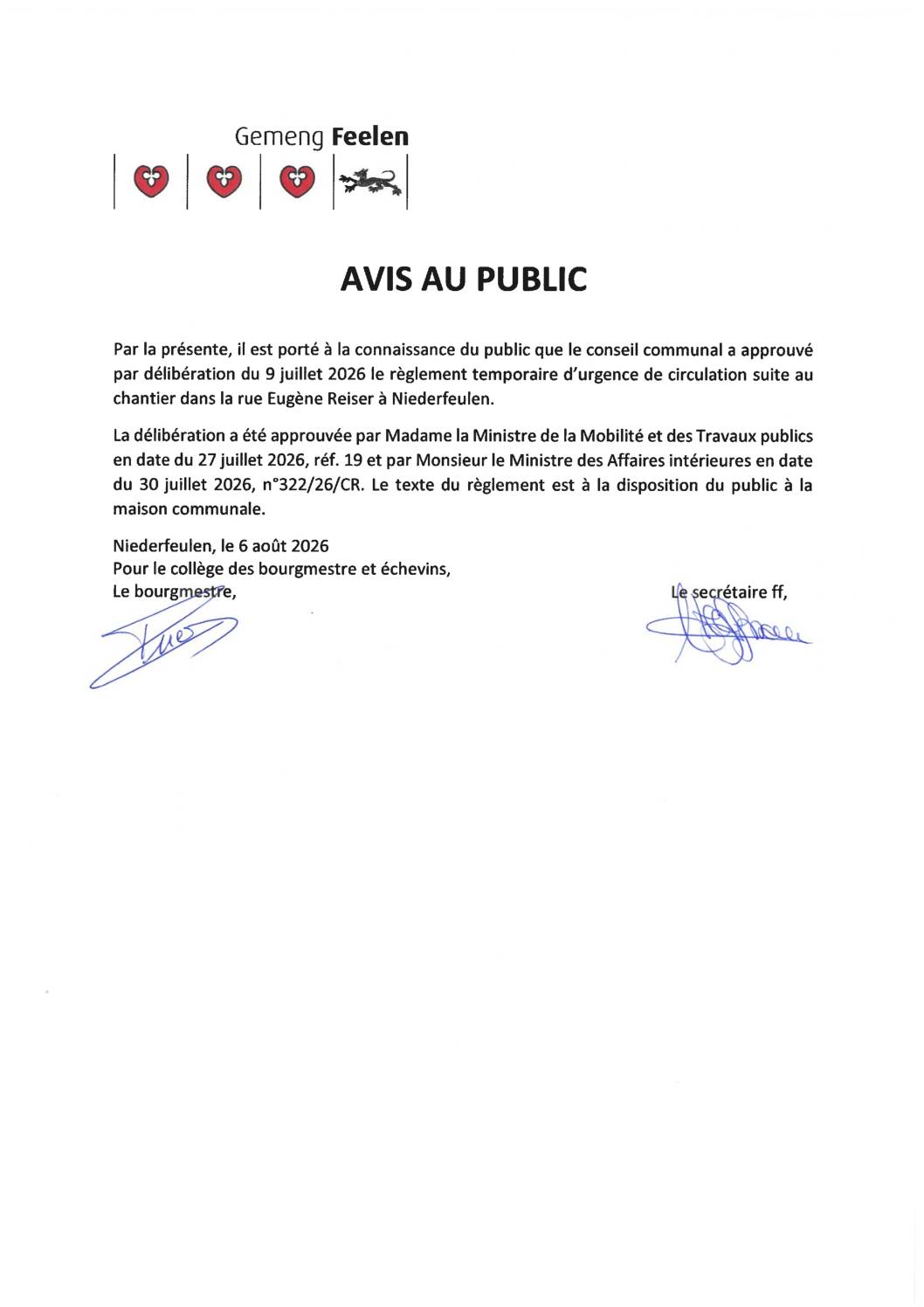 Avis au public – Rue Eugène Reiser