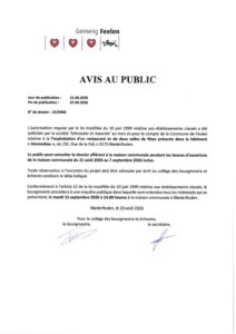 Avis au public – Demande d’autorisation pour l'exploitation d'un restaurant et de deux salles de fêtes présents dans le bâtiment "Hennesbau"