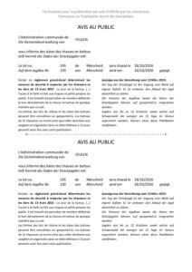 Avis au public – Chasse en battue le 18.10.2026 sur le lot 195