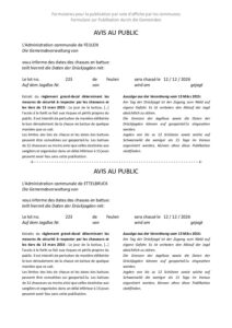 Avis au public – Chasse en battue le 12.12.2026 sur le lot 223