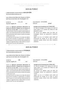 Avis au public - Chasse en battue le 17.11.206 sur les lots. 173, 174, 196, 197, 198