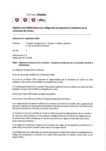 Règlement temporaire de circulation - Suspension temporaire de la "circulation interdite" à Niederfeulen