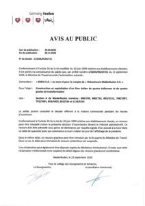 Autorisation du Ministre du Travail concernant la construction et l'exploitation d'un parc éolien à Niederfeulen