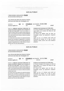Avis au public – Chasse en battue le 20.10.2026 sur le lot 224