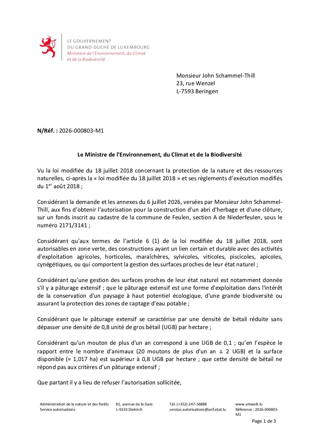 Décision concernant le dossier 2026-000803-M1