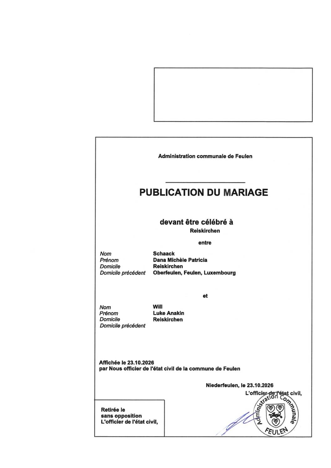 Publication du Mariage