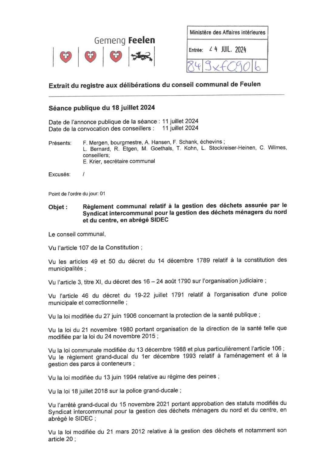 Règlement communal relatif à la gestion des déchets