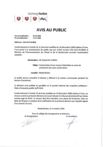 Autorisation Environnement - Construction d'une maison bifamiliale en zone de protection des eaux souterraines