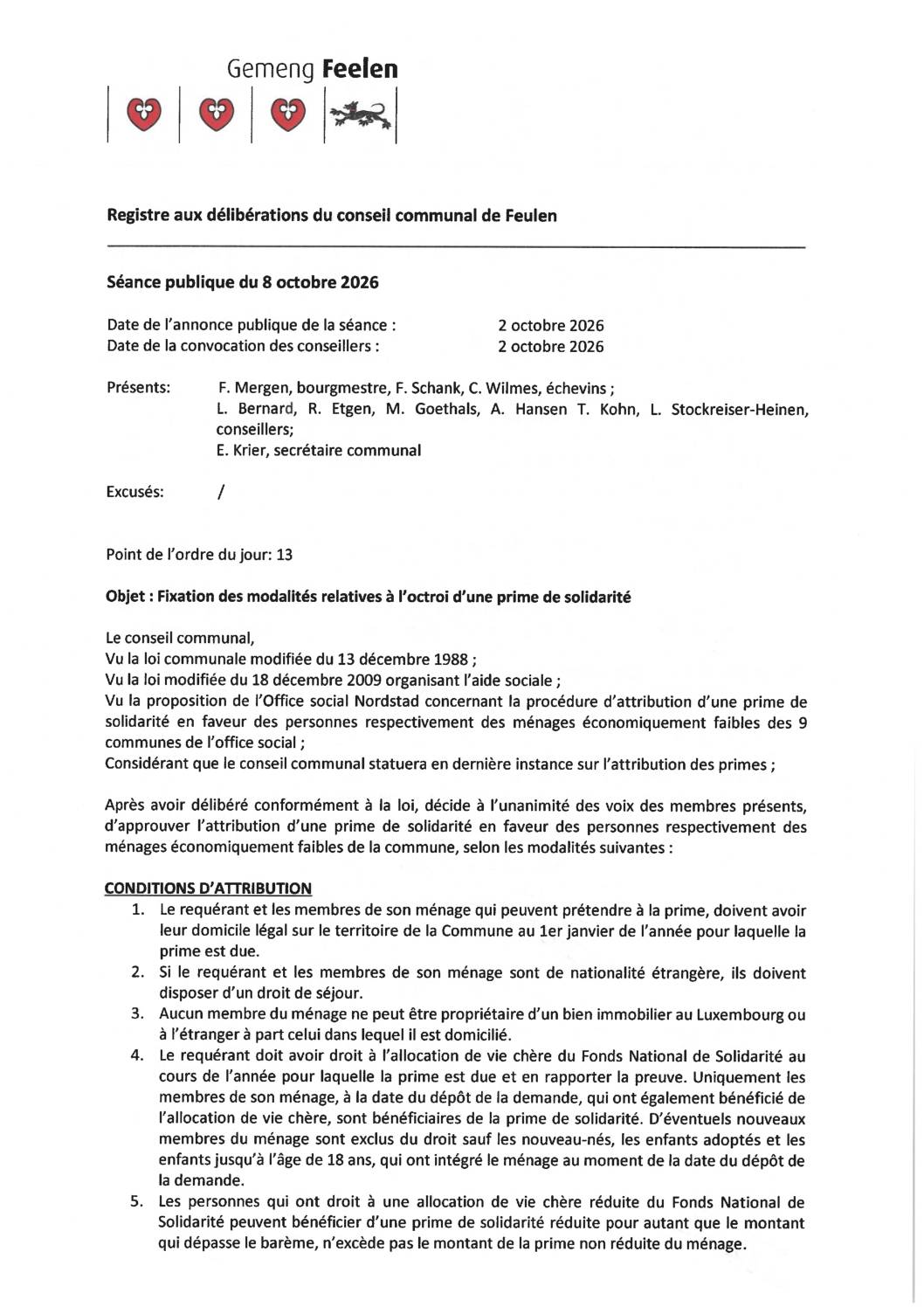 Fixation des modalités relatives à l&rsquo;octroi d&rsquo;une prime de solidarité
