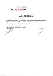 Avis au public - Prime de solidarité
