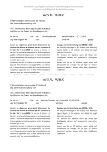 Avis au public – Chasse en battue le 27.11.2026 sur le lot 200
